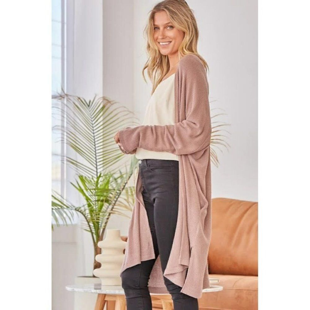 SALE! ANDREE BY UNIT Mocha Sweater Long Sleeve Cardigan Duster Women's T1111-1 - Picture 1 of 3